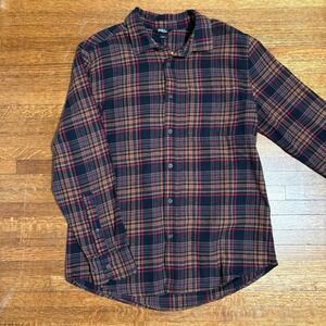 Eddie Bauer Men's M Flannel Shirt Long Sleeve Red Brown Plaid 100‎ Cotton NWT